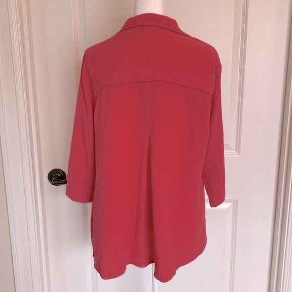 Color Me Cotton blouse Womens button up gauzey tunic shirt Coral Coastal Beach M - Picture 3 of 10